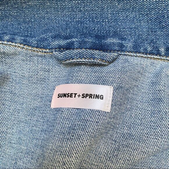 Sunset + Spring Ruffle Trim Blue Denim Jacket S - Picture 10 of 13